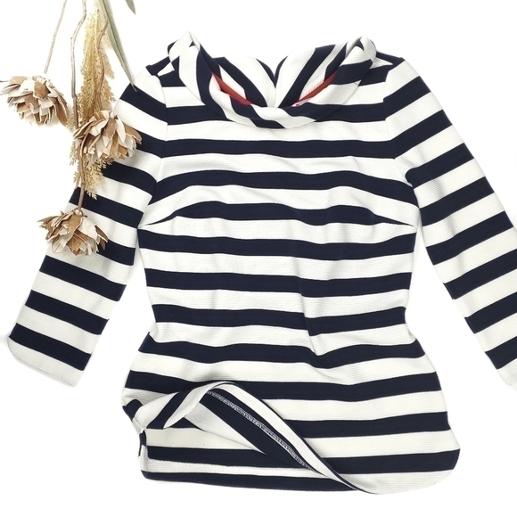 Boden Anthropologie Navy White Stripe Cowl Bateau Neck Sweater Top Sz 4 - Picture 2 of 11